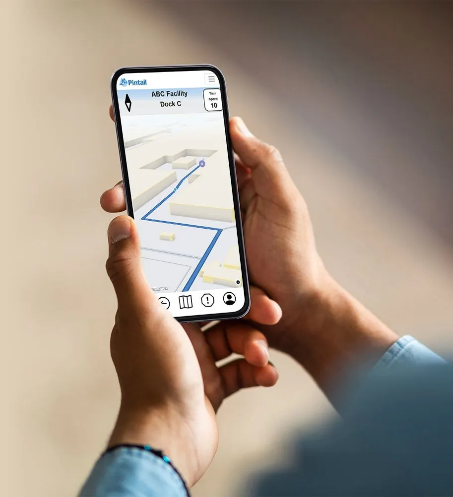 Pintail Navigation app showing 3D facility map